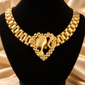 Gold Plated Link Chair Heart with Doll Head Necklace