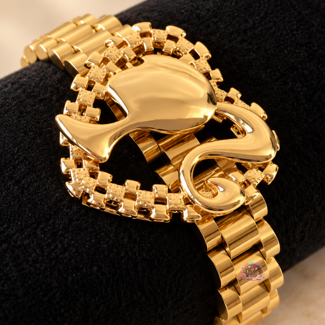 Gold Plated heart with Doll head bracelet link chain band