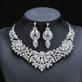 Luxury Leaf Flower exaggerated White Crystal Earring and Necklace Set for Weddings Bridal and Formal Events