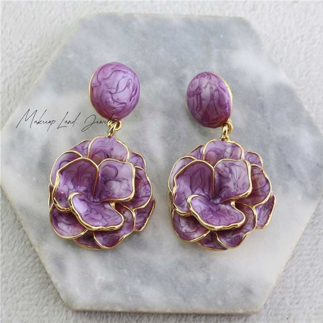 Women's Purple Vintage Flower Dangle Earrings