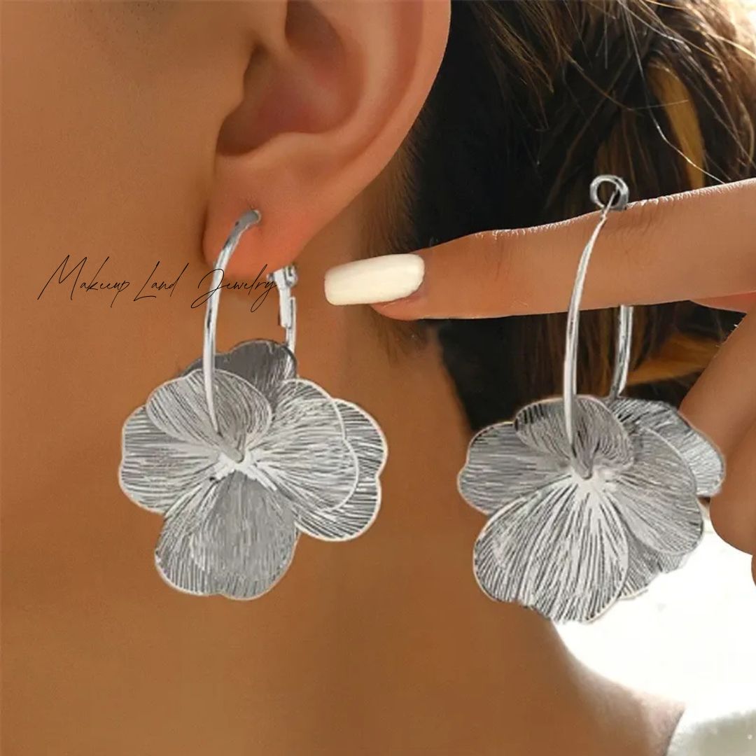 Vintage Double Layer Hollow Flower Dangle Hoop Earrings