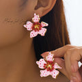 Retro Pink Vintage 3D Floral Earrings