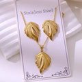 Gold Plated Leaf Shaped Stainless Steel Earring and Necklace Set
