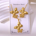 Gold Plated Butterfly Jewelry Stainless Earrings and Necklace Set