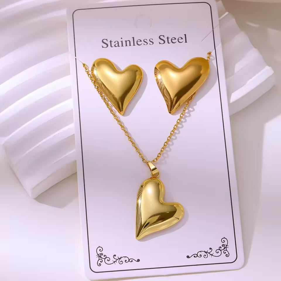 Gold Plated Stainless Steel Earrings and Necklace Set