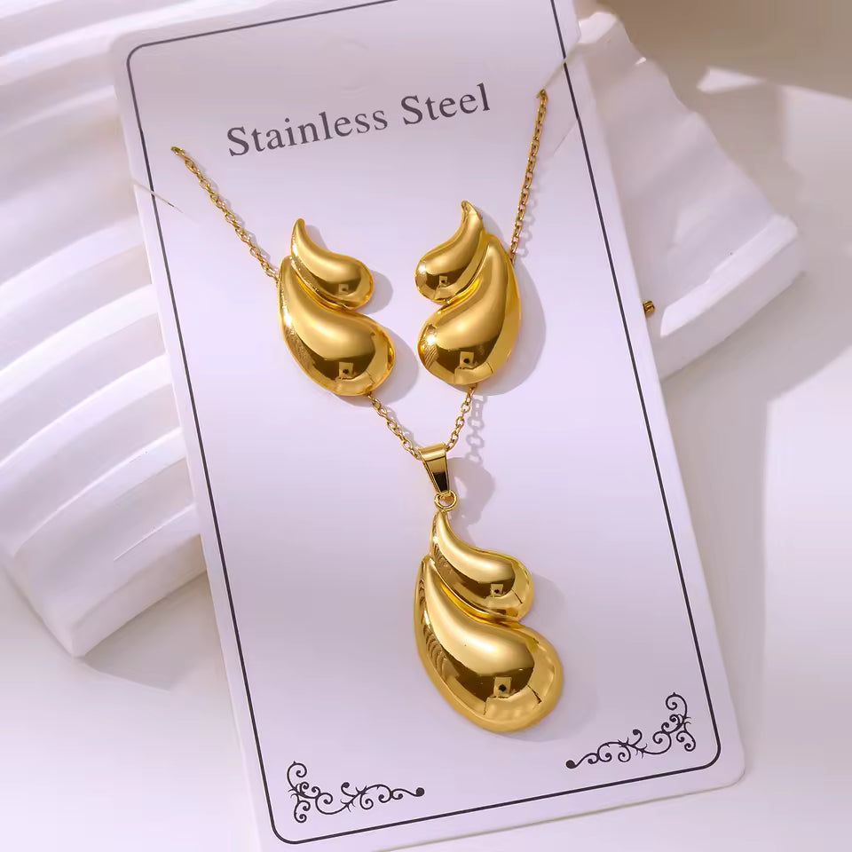 Stainless steel earring and necklace set